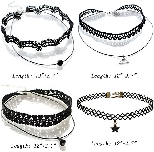 SWORD GOLDDEN 4PCS Womens Sexy Black Lace Choker Necklace for Women Girls Lace Choker Gothic