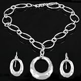 Oval Silvertone Necklace and Earrings