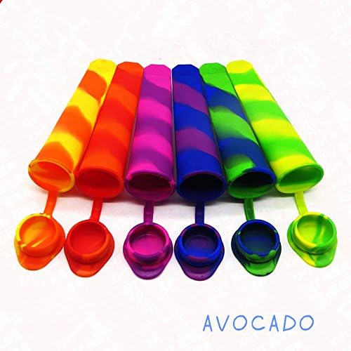 AVOCADO 6 Pcs Multi Color Silicone Ice Pop Molds - Snack Frozen Jelly Ice Pop Tube Mold Container with Anti-lost Attached Lids