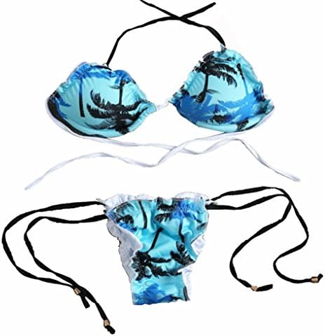 2016 New Design Sexy Women Blue Floral Print Fashion Beach String Bikini Set (M)