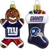 NFL New York Giants Blown Glass Gingerbread Man & Stocking Ornament 2-Pack