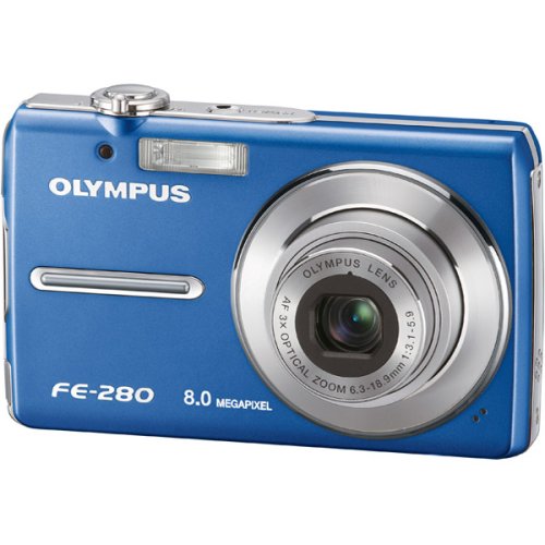 Olympus Stylus FE-280 8MP Digital Camera with Dual Image Stabilized 3x Optical Zoom (Blue)