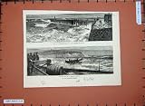 1884 Sea Folkestone Pier Oil Spill Boat Barrel Fine Art