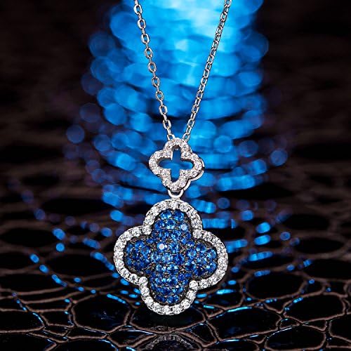 NinaQueen 'Beautiful Life' 925 Sterling Silver Clover Blue Zircon Pendant Necklace