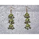 Pear Green Meenakari Earring Set with Dangling Beads Designer Lakh Jewelry
