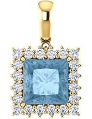 10K Yellow Gold 8.00x8.00mm Princess Cut Sky Blue Topaz and Diamond Pendant -- LIFETIME WARRANTY