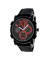 Mark Naimer Fashion Watch in Black Silicone Band with Red Stylish Dial and Mini Dial Displays