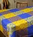 Armani International, Faccia dei Fiori Collection, European Made Linen-Cotton Tablecloth (56x70-inch) Hemstitched, Jacquard Blue-Gold Coloring