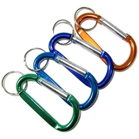 Pkg (4) 2-3/4" x 1-3/8" Carabiners in Assorted Vibrant Anodized-Aluminum Colors.: Office Products