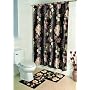 Bath Ensemble, Shower Curtain, 12 Fabric Rings, Bath and Contour Mat, Blossom Black