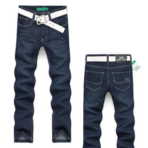 Semir Men long Jeans Trouser Straight Leg fit Leisure male denim pants-Dark Blue
