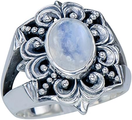 Intricate Women's Bali Silver 925 Natural Moonstone Gemstone Jewelry Ring