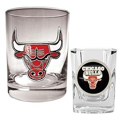 Chicago Bulls NBA Rocks Glass & Square Shot Glass Set - Primary Logo by Great American Products
