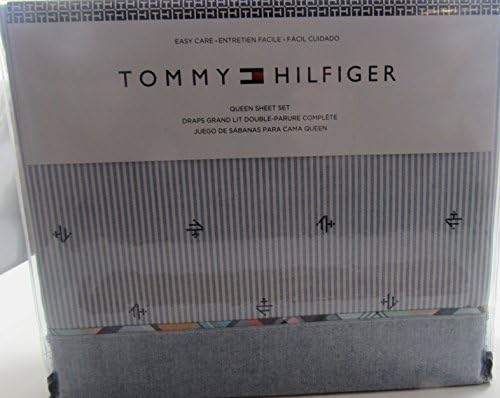 Tommy Hilfinger Sheet Set Queen White Blue Striped