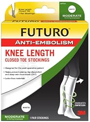 Futuro Anti-Embolism Stockings, Large Regular, White, Knee Length, Closed Toe, 1 Pair