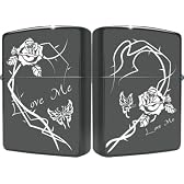 ZIPPO (ジッポー) ライター ブラックメッキUV仕上げ BCPR-BK 薔薇と蝶 ペアセット.YS