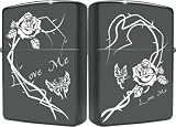 ZIPPO｜ZIPPO (ジッポー) ライター ブラックメッキUV仕上げ BCPR-BK 薔薇と蝶 ペアセット.YS