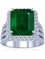 18K White Gold Emerald Cut Emerald Ring With Sidestones