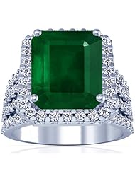 Platinum Emerald Cut Emerald Ring With Sidestones