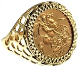 Image of 9ct  Gold Gents 1/2 Sovereign Coin With Open Nugget Style Shoulders Ring