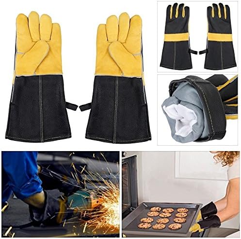 Work Gloves Premium Grain Leather Barbecue BBQ Protective Fireplace Gloves Gloves work gloves men leather 1 Pair 15" Long