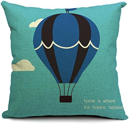 Custom Cotton Linen Leaning Cushion Covers Pillowslip 17.7" x 17.7" Square Throw Pillow Case , Cartoon colored hot air balloon 004