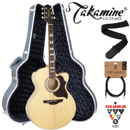 Takamine EG523SC-6 JUMBO Cutaway 6-String Acoustic Electric Guitar Kit! - Includes Planet Waves Strap 10ft Planet Waves Guitar Cable 16-Pick Sampler Pack and Takamine Jumbo Hard Case