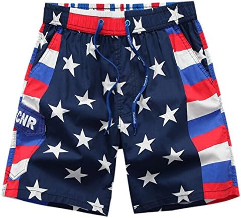 Men's Casual Cotton USA Flag Pattern Quick-drying Beach Shorts (XXXL, Dark Blue)
