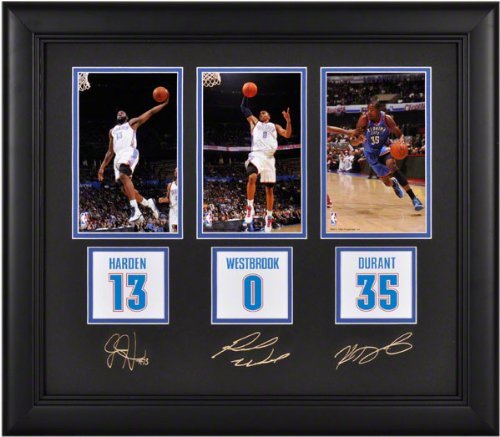 Kevin Durant, James Harden and Russell Westbrook Framed Photographs | Details: 4x6, Oklahoma City Thunder, Facsimile Signatures, Jersey Number Replica Miniatures