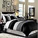 Legacy Decor 8 Pc Luxury Super Set Black/White/Grey Faux Silk Comforter (104