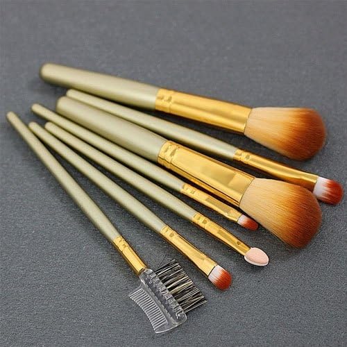 Siam Circus 7Pcs Set Professional Cosmetic Make-up Brushes with Leather Bag - Golden