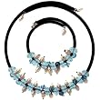Modern Freshwater Pearl Aquamarine Crystal Velvet Necklace Bracelet Set Gift Bag Bucasi SALE