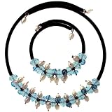 Modern Freshwater Pearl Aquamarine Crystal Velvet Necklace Bracelet Set Gift Bag Bucasi SALE