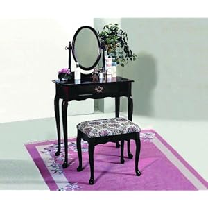 Crownmark Cherry Vanity Set with Mirror and Bench