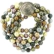 Shell Pearl Majorca Necklace Copper Gold Olive Tone 10.0-10.5mm Triple Strand With Rose Shell Clasp Bucasi