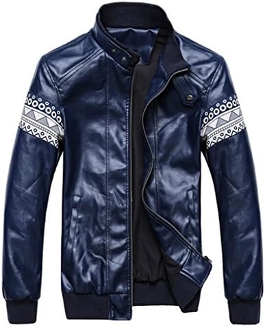 EightFive Clothing Zip Front Faux Leather Stand Collar Moto Jacket With Slim Fit