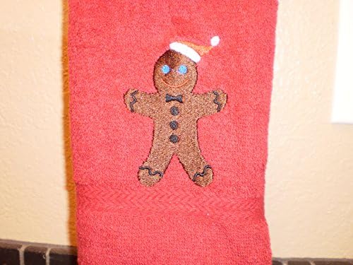 Embroidered "Gingerbread Man" on Red Handtowel