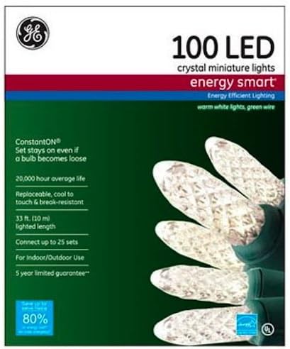GE GE97416 Christmas White Crystal Miniature Light Set LED 100-Count
