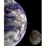 Earth and Moon (From Space) Black Wood-Mounted Art Poster Print - 13 X 19 by