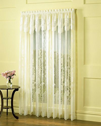 Easy Care Fabrics 2-Piece Lace Window Curtain with Attached Valance, 60-Inch by 84-Inch, Ivory