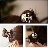 Women's Retro Punk Fashion Metallic 3D Skull HairBand Rope Tie Wrap Ponytail Holder Bronze by foreveryang