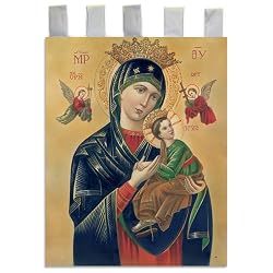 Church Banner - Our Lady of Perpetual Help - Cotton Canvas with Archival Inks and UV Coating - Border Rings for Rod Hanging. Print Size 24"x36"