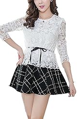 Short Lace Plaid Print  Dress