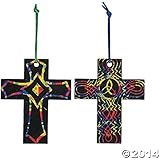 Magic Color Scratch Cross Ornaments (Makes 24) - Religious Crafts & Art & Craft Supplies
