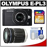 Olympus PEN E-PL3 Micro 4/3 Digital Camera & 14-42mm II Lens (Black) with M.Zuiko 40-150mm Lens + 16GB Card + Cleaning Kit (Refurbished by Olympus)