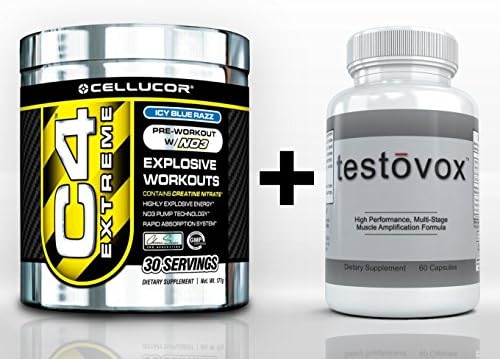 Cellucor C4 Extreme Pre-Workout (30 Servings) & TESTOVOX (60 Capsules) - High Performance Muscle Building Combo. Professional Strength Bodybuilding Supplement Stack (Icy Blue Razz)