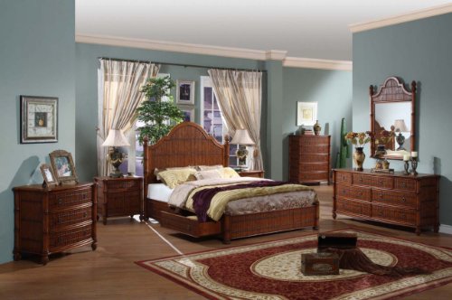 6-Piece King Platform Storage Complete Bedroom Set by Hospitality Rattan - Medium Wood (6-PC-SET-708-B-K)