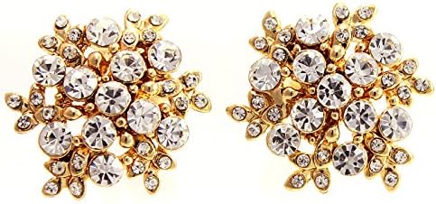 GemGem Jewelry Snow Crystal Patterns Pave Set Crystal Clip on Earrings (Gold Tone,18mm)