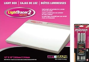 Artograph 12-Inch-by-18-Inch LightTracer II Light Box with Sakura Pigma Micron Pen Set, 3-Pack, Black Ink