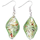 Pale Green Twist Leaf Murano Glass Dangle Earrings